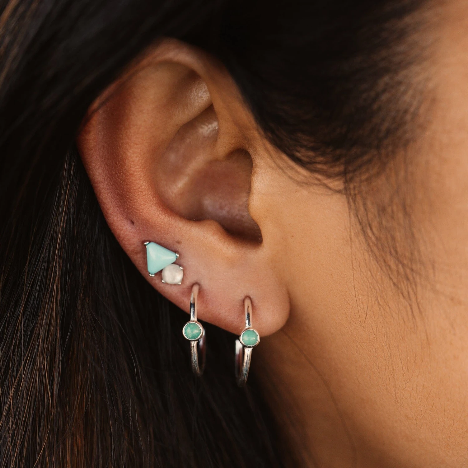 Stone Hoop Stud Earrings 2 Stone Hoop Stud Earrings - Image 2