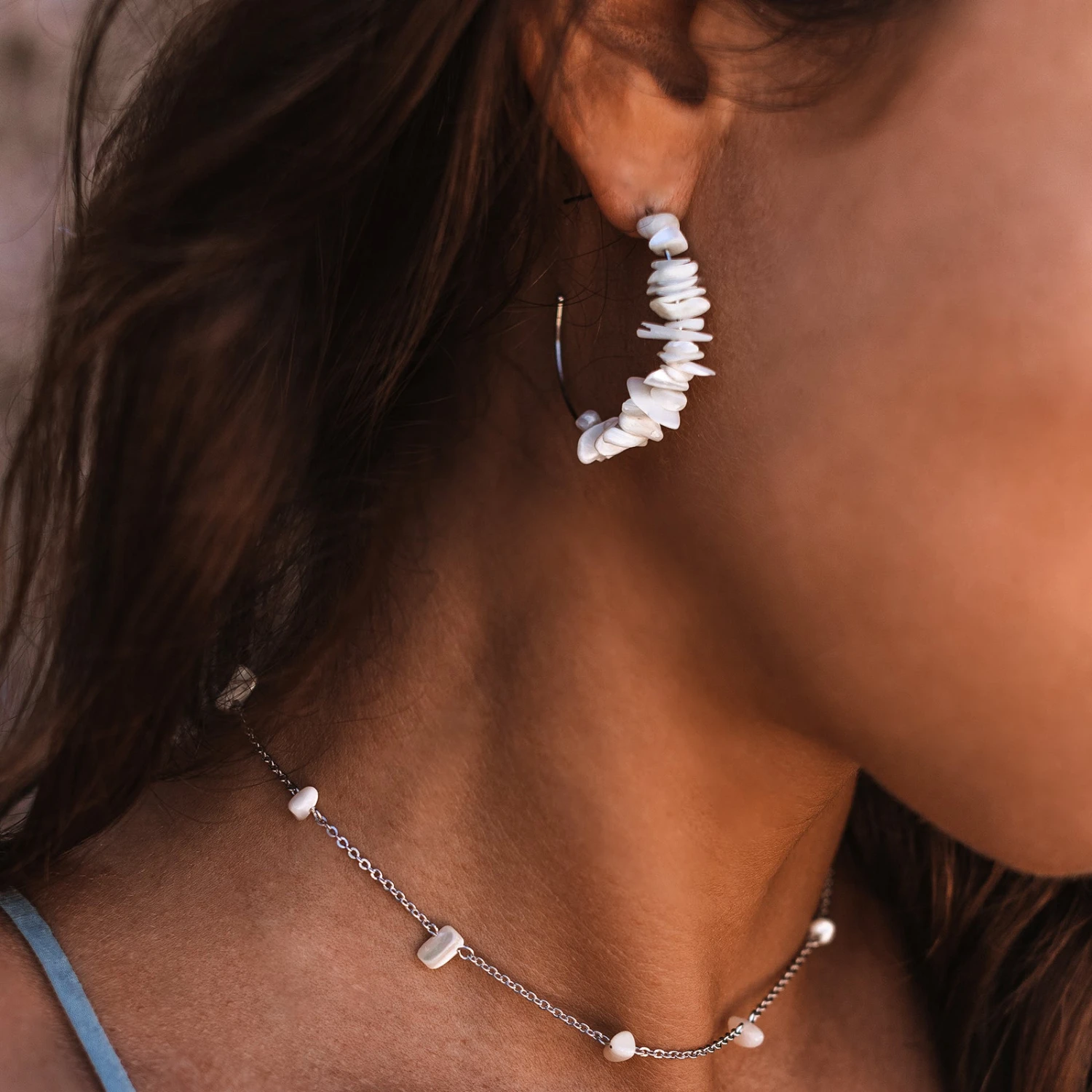 Mother Of Pearl Chip Hoop Earrings 4 Mother Of Pearl Chip Hoop Earrings - Image 4