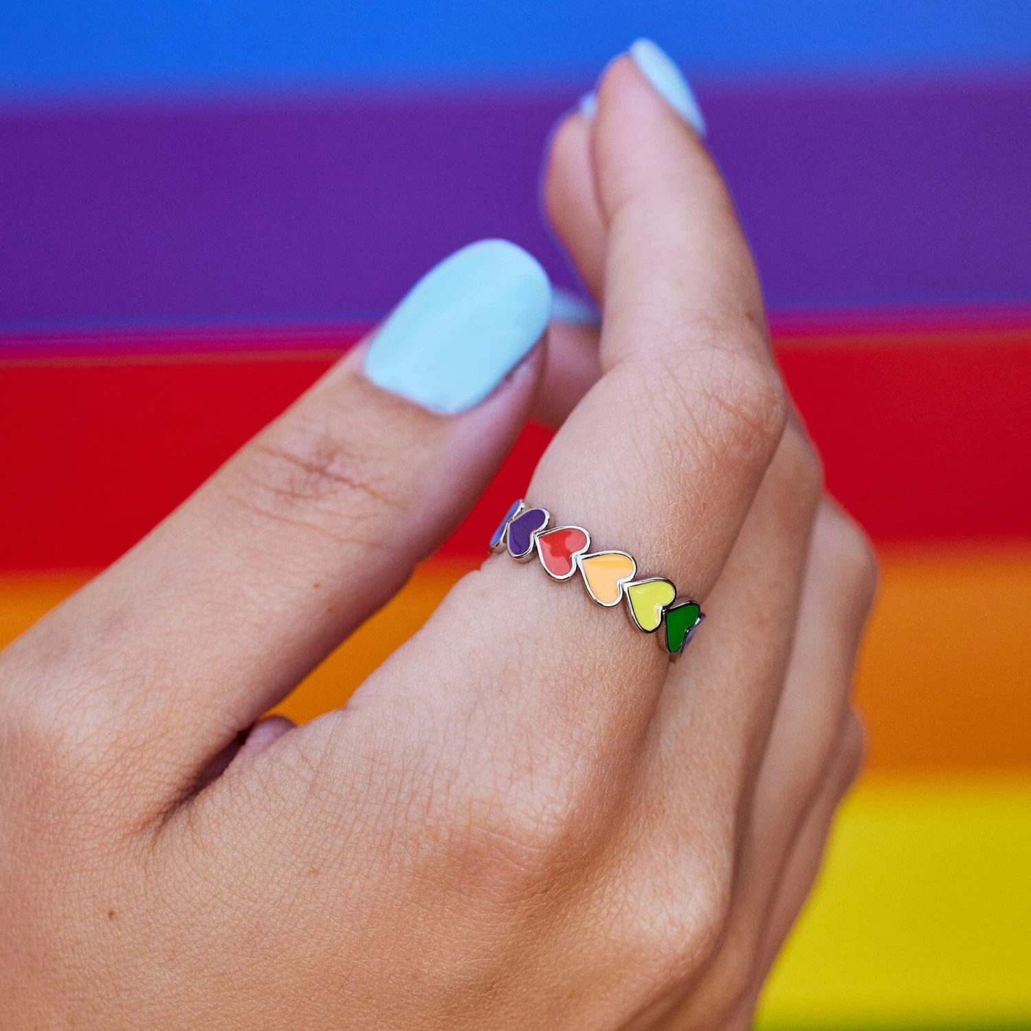 Rainbow Heart Band Ring 2 Rainbow Heart Band Ring - Image 2