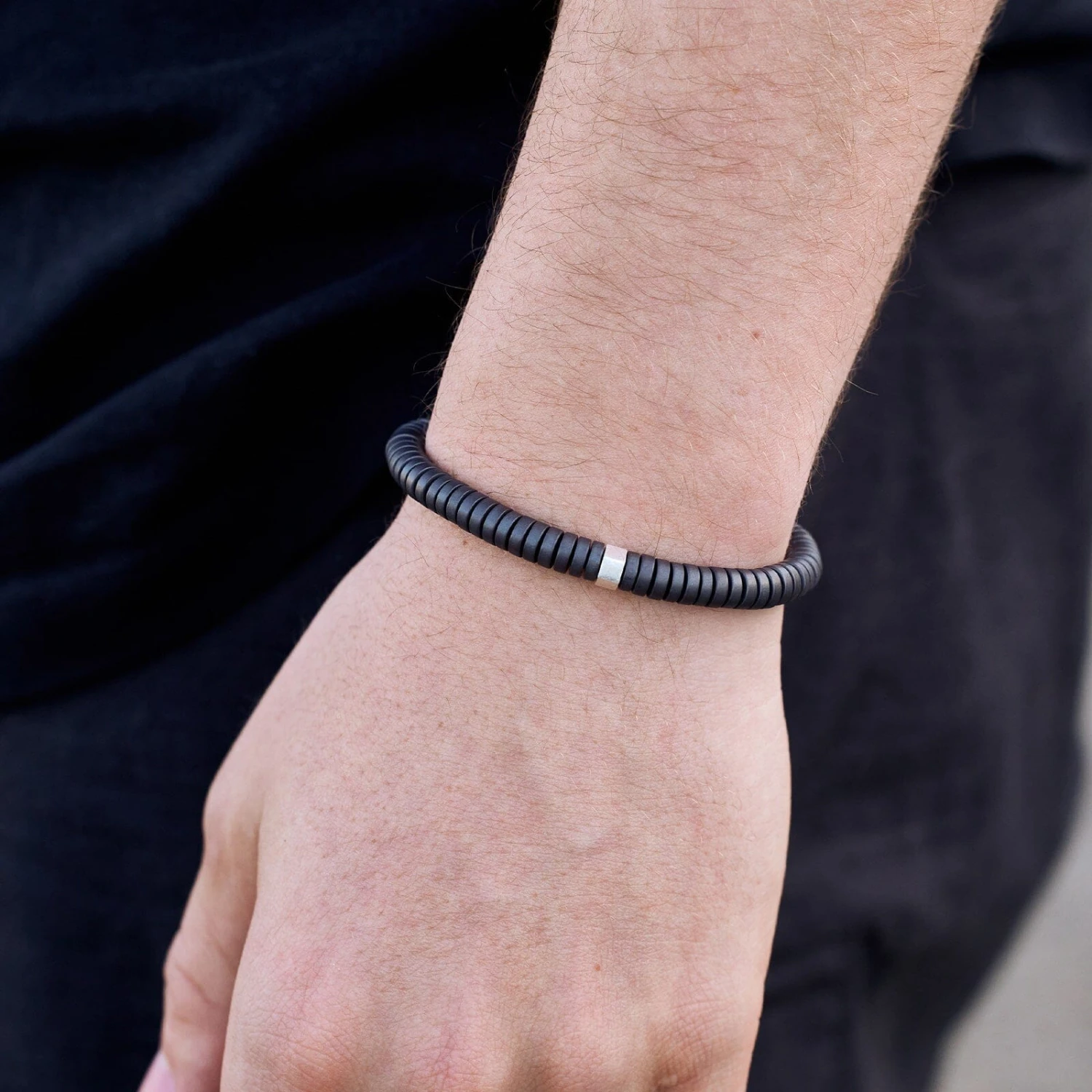 Men's Black Gunmetal Stone Bracelet 2 Men's Black Gunmetal Stone Bracelet - Image 2