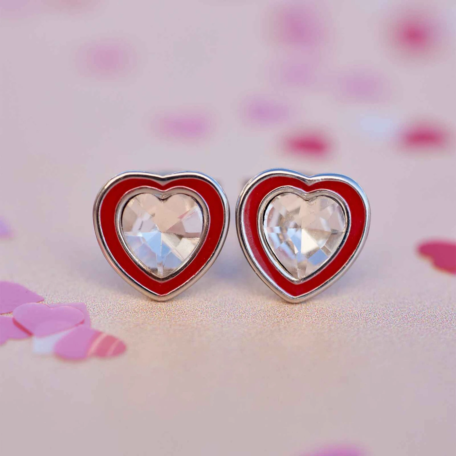 Stone & Enamel Heart Stud Earrings 2 Stone & Enamel Heart Stud Earrings - Image 2
