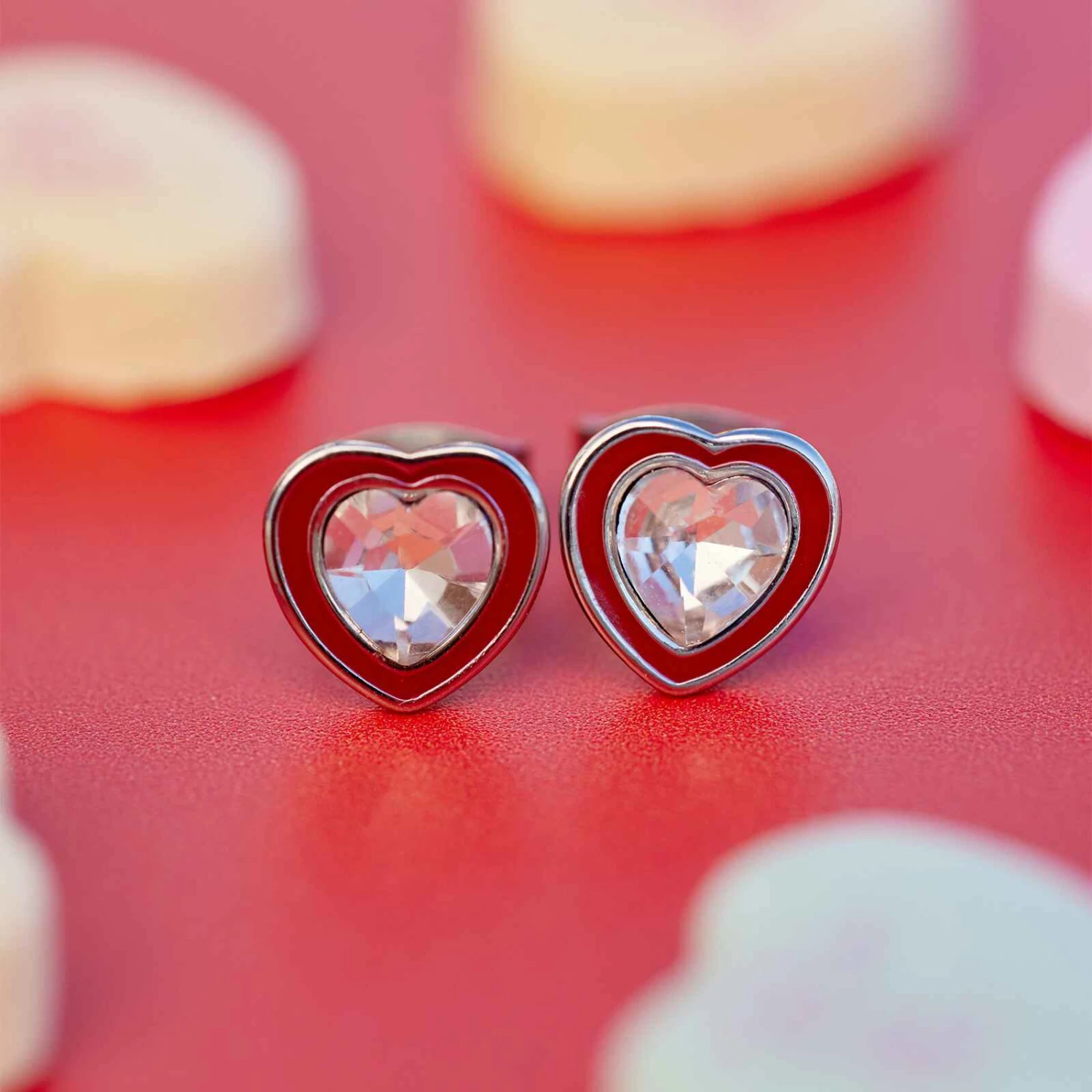 Stone & Enamel Heart Stud Earrings 6 Stone & Enamel Heart Stud Earrings - Image 6