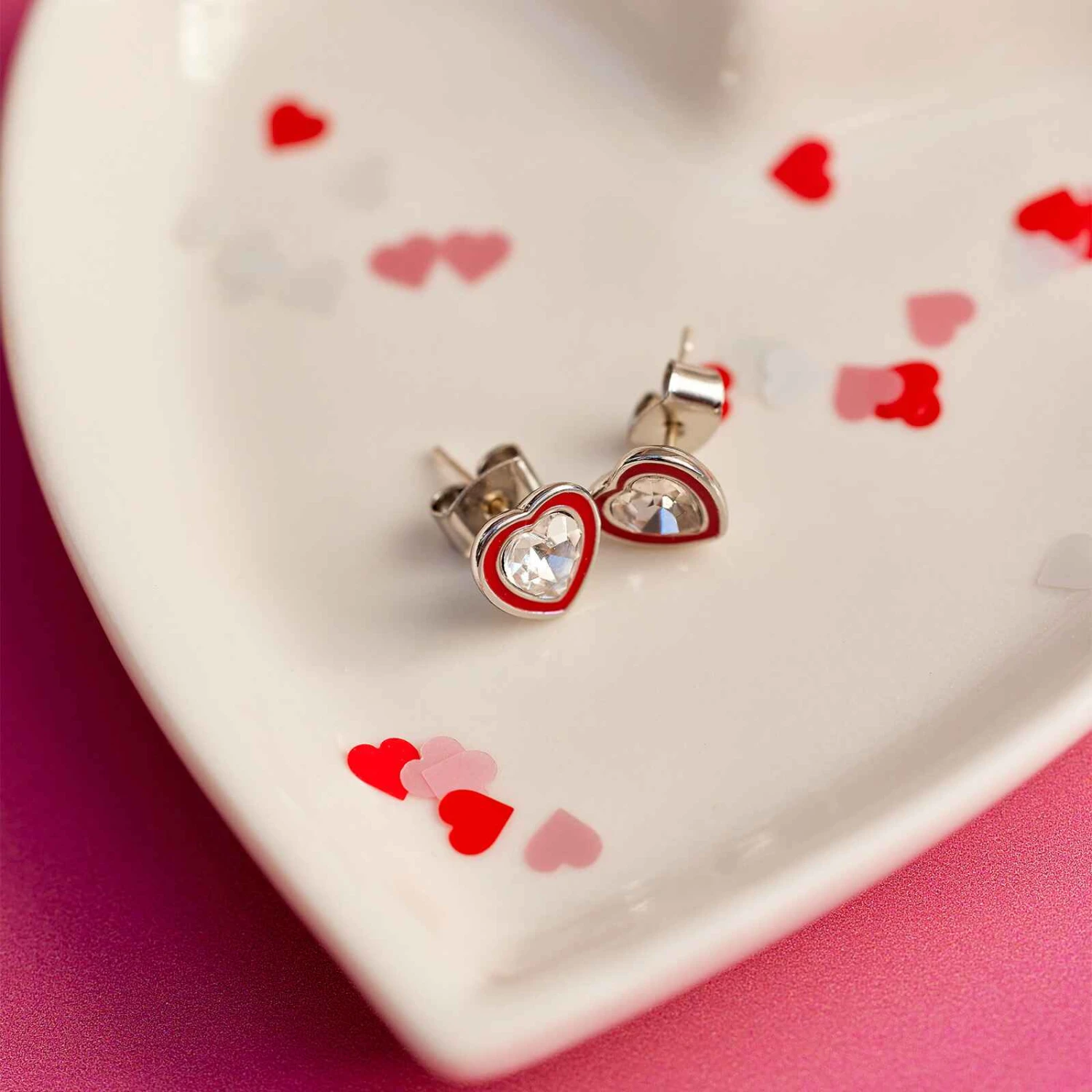 Stone & Enamel Heart Stud Earrings 7 Stone & Enamel Heart Stud Earrings - Image 7