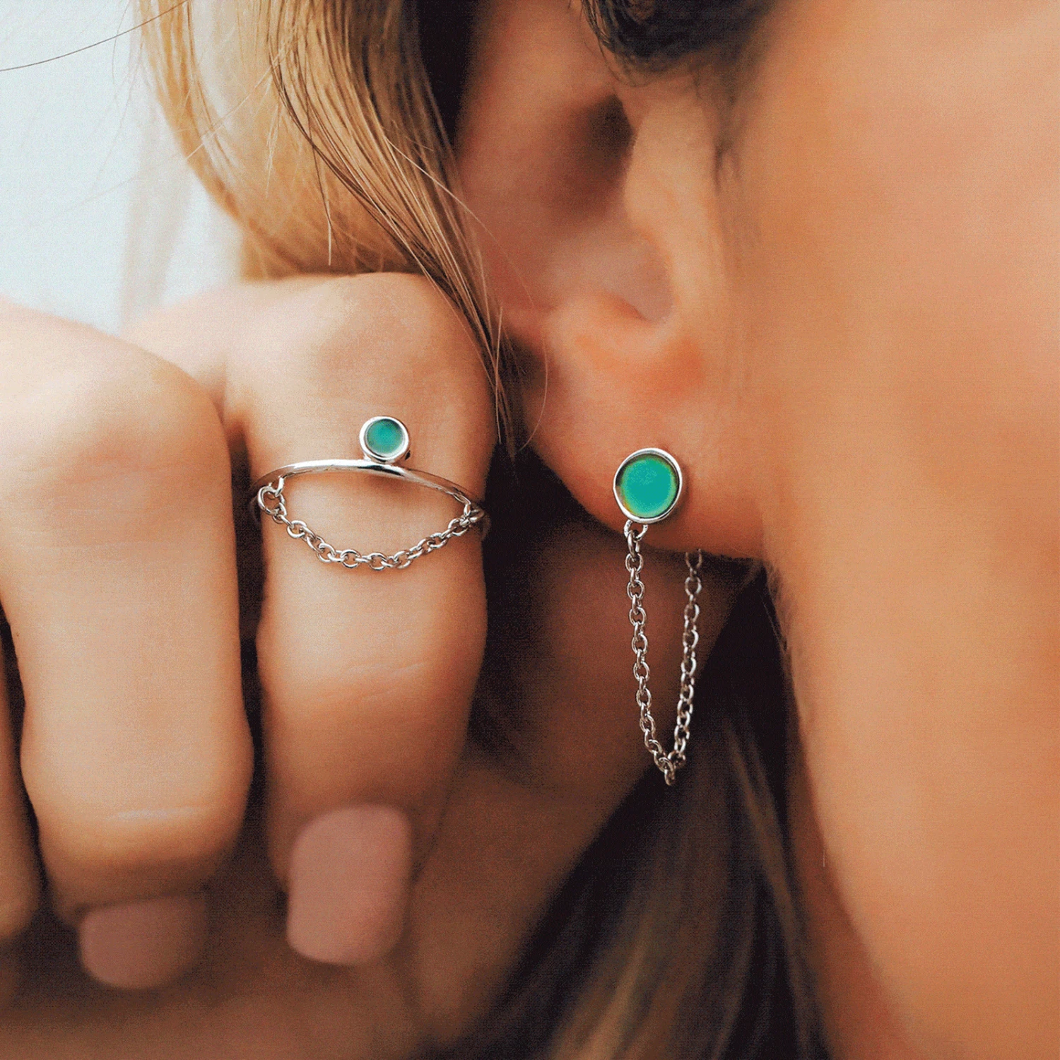 Mood Chain Wrap Earrings & Ring Set 1 Mood Chain Wrap Earrings & Ring Set